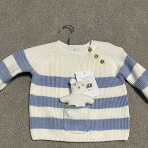 The White Company Cream and Blue Kids Sweater